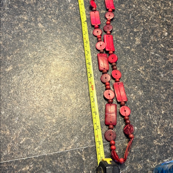 Vintage 80s Boho Lot 3 Chunky Necklaces Red Wood‎ Copper Metal Silver Tone - Picture 5 of 8